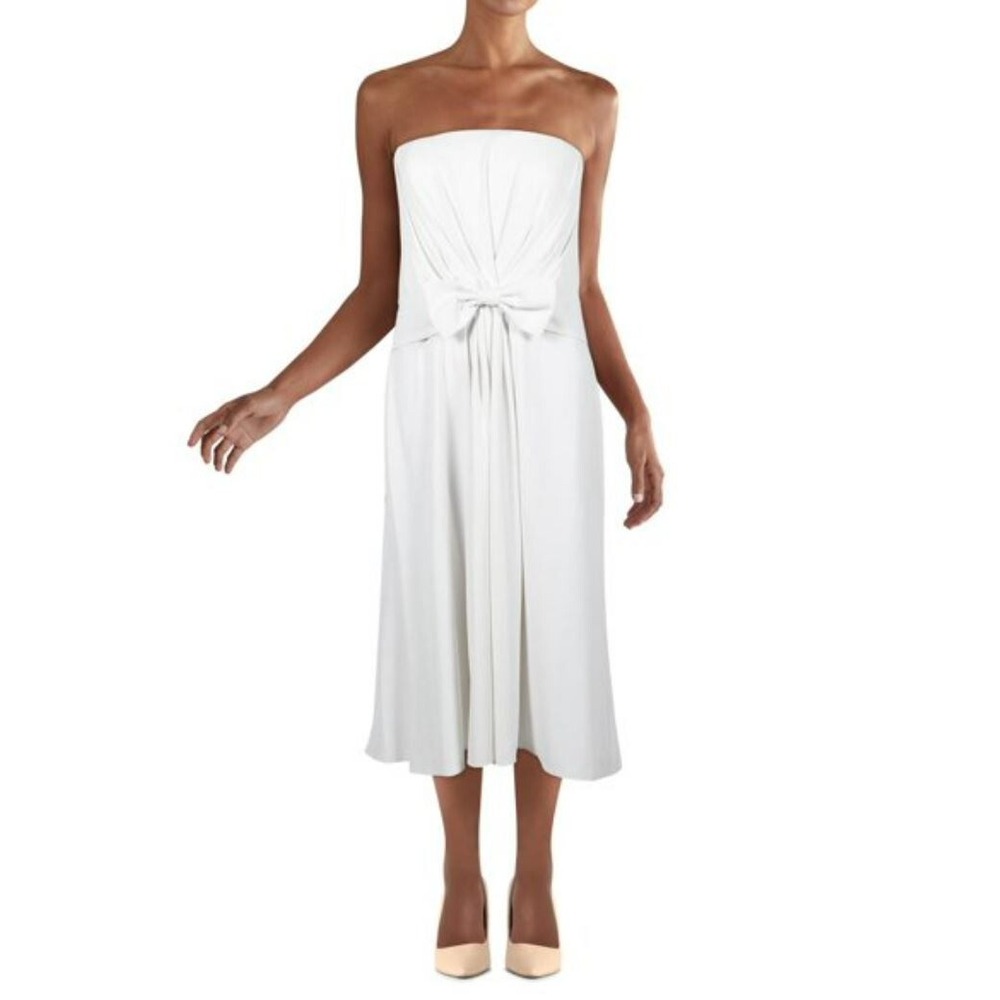 Lauren Ralph Lauren White Strapless Bow Midi Dress 253837588001 Size 8